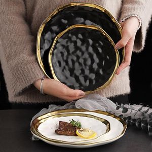 Plates Nordic Black Dishes And Sets Porcelain Dinner Plate Set Ceramic Salad Dessert Christmas Full Tableware