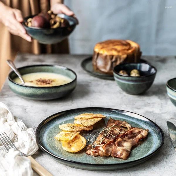 Assiettes bol en céramique nordique et plats de salade de riz glacé Klin domestique