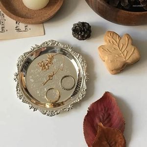 Plates Nordic Dessert Cake Round Teacup Tray Metal Sauce Dish Storage Trays For Jewelry Earrings Ring Desktop Decor