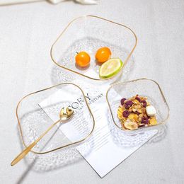 Platen Noordse glazen plaat creatieve vierkante vorm gouden slagschijfkom licht luxe hamer textuur soep keuken servies