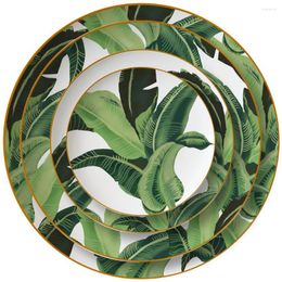 Platos nórdicos pintados a mano, patrón de hoja de plátano, hueso, taza de té y café de China, plato occidental con personalidad, Taza de cerámica, platillo, decoración