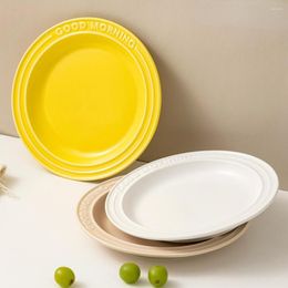 Platos Plato de cena de cerámica con relieve de letras nórdicas, vajilla para desayuno, platos para ensalada, plato de carne occidental, vajilla de cocina para el hogar