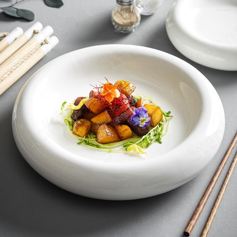 Piatti Nordic Modern Circular Ceramic Dinner Plate Creative Double Layer White Molecular Western Restaurant El Tableware