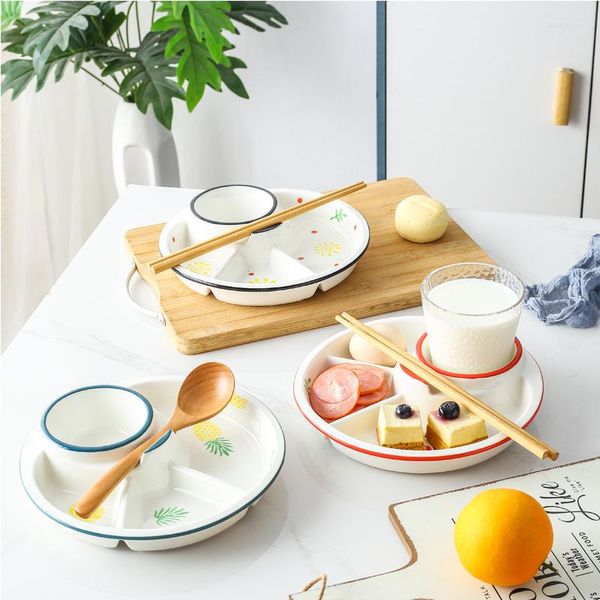 Assiettes nordique Net célébrité une personne en céramique petit déjeuner grille assiette réduite en graisse Quantitative ménage ensemble pour enfants