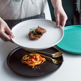 Assiettes à dîner rondes et plates en céramique, style nordique, porcelaine mate, cuisson de Pizza, plateau à pâtes, fruits et noix, plats de collation