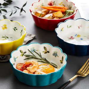 Borden Nordic Eenvoudige handgeschilderde keramische salade taartkom Kleurrijk porselein Soep Fruit Kant Rijst Dessert Snack Servies