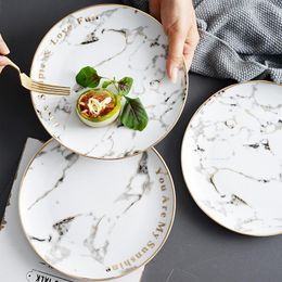Assiettes rondes en céramique de 8 pouces de Style nordique, vaisselle créative en marbre blanc, plats occidentaux, salade de Dessert