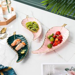 Platen Noordse stijl gouden rand bladvormige plaat sieraden keramische kleine opbergvak sushi mode snack