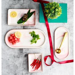 Borden Noordse stijl Moderne marmering keramische creatieve opslag sieraden sushi goud schilderen western afternoon tea ontbijtplaat