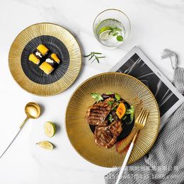 Borden Noord-Europees Creatief Goud Geschilderd Keramisch Servies Phnom Penh Western Steak Plaat Sushi Modern Home El