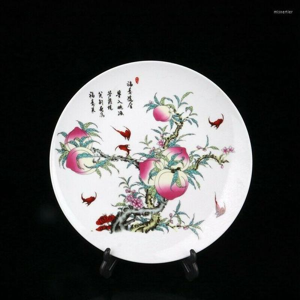 Platos Antiguo Chino Porcelana Color Pintado A Mano Patrón Shou Tao Plato