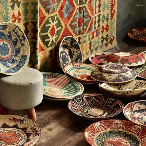 Platos de bambú hechos a mano de Pakistán, cuencos teñidos de plantas naturales, manualidades decorativas para el hogar, plato para llaves de porche, decoración colgante de pared