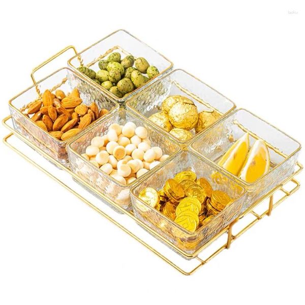 Platos Phnom, rejilla pequeña, bandeja de cristal para aperitivos, dulces, postres, frutos secos, plato con textura, platos de frutas, escritorio para el hogar, marco de Metal para servir