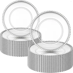 Borden stukken zilveren plastic kralen oplader 13 inch ronde diner opladers kraal duidelijke service voor bruiloft verjaardagsfeestje e e