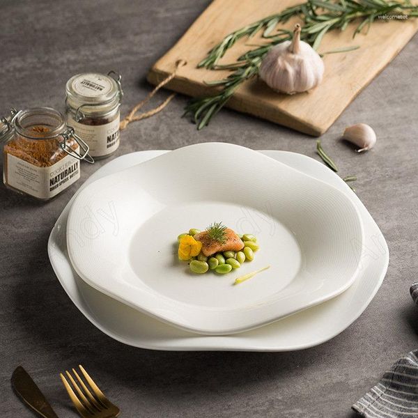 Assiettes Piring Makan Keramik Putih Murni Renda Modern Dekoratif Rumah Teh Sore Hidangan Penutup Ruang Desktop Salad Buah