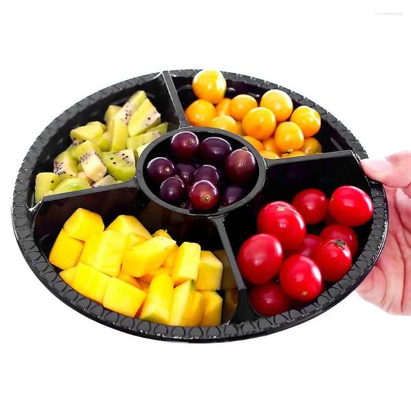 Assiettes plateaux en plastique avec compartiments jetables à fruits ronds Veggie Service Coud 6 compartiments stockage pour fête