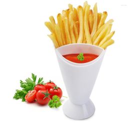 Assiettes en plastique blanc frites tasse avec trempage Snack cône support enlever le support de trempage pour les puces doigt maison resturant outils