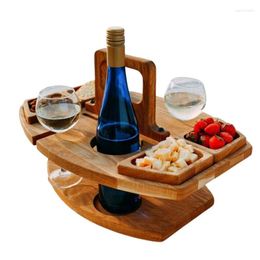 Borden draagbare wijn picknicktafel houten vouwtafels in de buitenlucht snack en kaaslade met 2 glazen