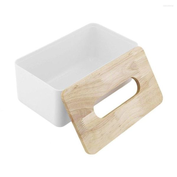 Caja de pañuelos de madera de roble PP para el hogar, oficina, coche, contenedor, organizador, decoración para forma de rectángulo Simple extraíble