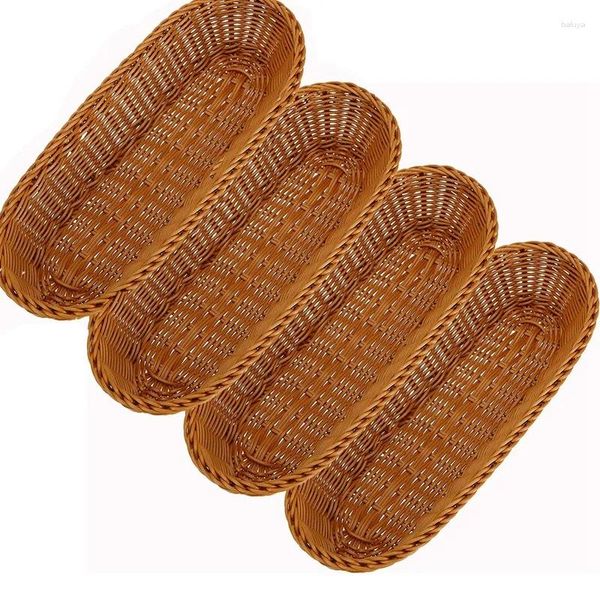 ¡Promoción de platos!4 PC IMitation Rattan Woven Bread Bankets Sirving Bandeja para hornear Canasta