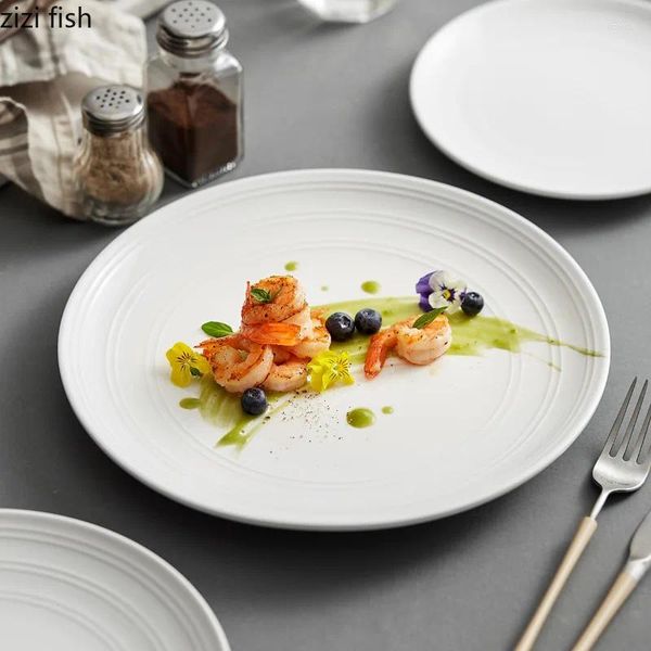 Platos de cerámica blanca pura, plato plano redondo, restaurante, postre, pastel, Pasta, cocina Molecular, vajilla creativa