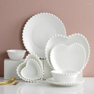 Platos blanco puro en forma de corazón perla bistec ensalada sopa plato de cena platos de cerámica vajilla juego de porcelana utensilios de cocina boda