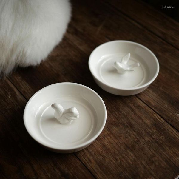 Assiettes en céramique blanc pur à haute température oiseau et écureuil belle assiette à bijoux/plats de rangement ornements