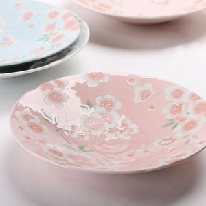 Assiettes de qualité fabriquées au Japon, petite assiette émaillée en céramique, plat à gâteau imprimé Floral Sakura, vaisselle de maison, plat en porcelaine 5 pouces