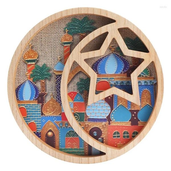 Plaques décorations de Ramadan pour la maison -11,6 pouces plateau eid mubarak peinture religieuse cupcake bonbon en bois durable