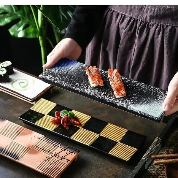 Platos rectangulares, plato de cerámica pintado a mano, juego de cena especial de Sushi japonés y platos, suministros de cocina