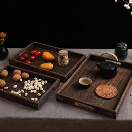 Borden rechthoek houten ontbijt bed bedel zwart walnoot schotel decoratieve houten service met handgrepen serveren voor koffie gfji