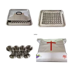 Assiettes tasses en plastique rectangulaires avec plateau de base de couvercle Art and Design Products Christian Holy Communion Package