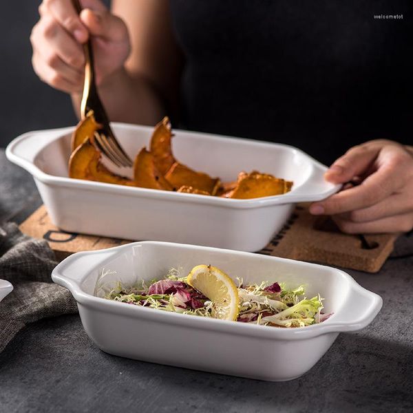 Platos rectangulares de cerámica blanca para horno, plato de comedor resistente a altas temperaturas, tazón de queso al horno, platos cuadrados para servir grandes