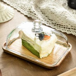 Plaques Stand à gâteau en bois rectangulaire avec porte-plaque de dôme en verre Plateau de serveur d'affichage à cloche transparente pour la cuisine