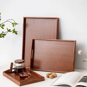 Assiettes rectangulaires en bois, plateau à thé en bambou et ébène, collation aux fruits, café, assiette de service pour petit déjeuner, accessoires de cuisine