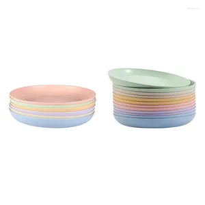Assiettes au détail 9 pouces paille de blé légère en plastique réutilisable couleurs assorties ensembles de vaisselle lavable au lave-vaisselle