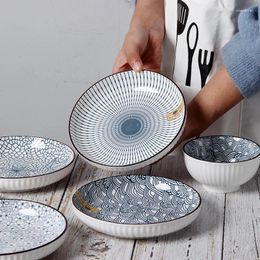 Platos de estilo retro placa de arroz redonda desayuno para el hogar creativo senos japoneses