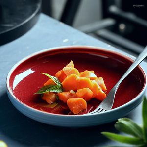 Assiettes Rétro Vaisselle Assiette À La Main Ménage Grand Rond Japonais En Céramique Dessert Pâtes Salade Dîner CE / EU