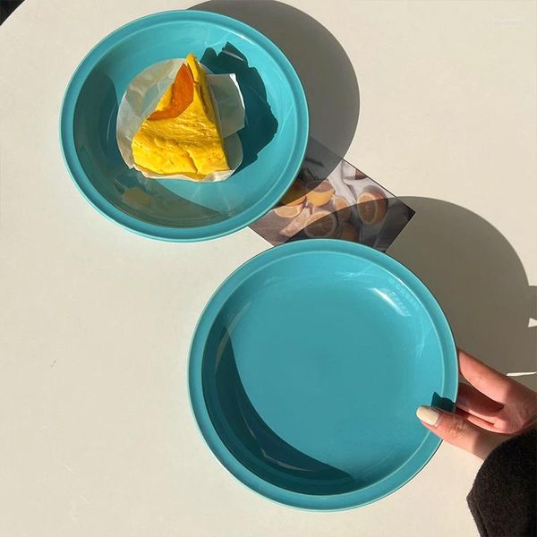 Assiettes rondes en céramique, plateau de service de mariage bleu, bol à pâtes et à soupe, vaisselle de collation en porcelaine, vaisselle à gâteaux 7,7 pouces