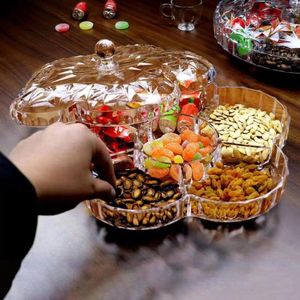 Plaques Round Plastic Storage Bin Snack Service Tray avec couvercle 6 compartiment divisé apéritif pour bonbons séchés