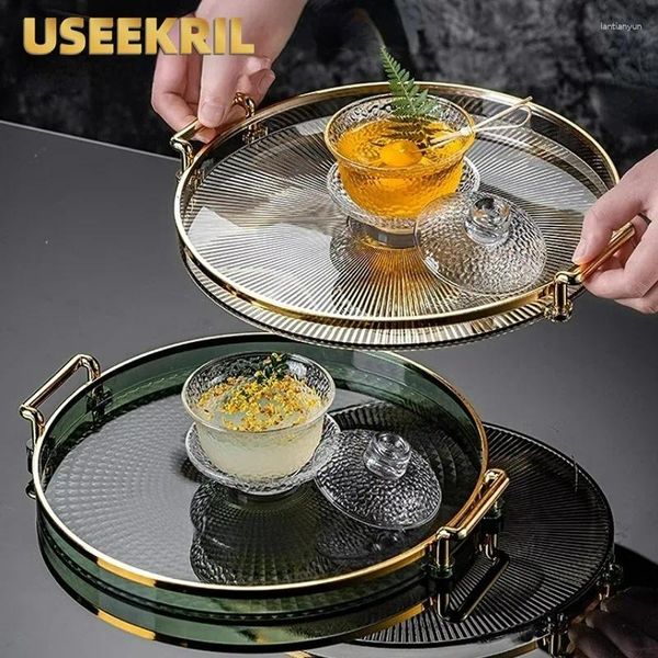 Assiettes Round Striped Tray Simple Acrylic Pays Creative Cocktail Glasses Cup Storage Plastique Fruits Snack Bar