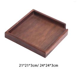 Platos bandeja de té rústica suave de forma cuadrada de madera maciza que sirve plato de madera de nogal para sala de estar