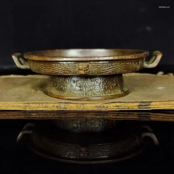 Assiettes Vente chinoise Antique Bronze Fruit Plate rétro faire de vieux caractères gravés étudient décoration ornements bac à main à la main