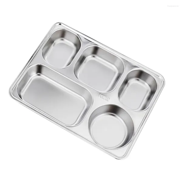 Platos para servir Camping para la cena bandeja compacta para aperitivos para niños de acero inoxidable fácil de limpiar 5 compartimentos apilable dividido reutilizable