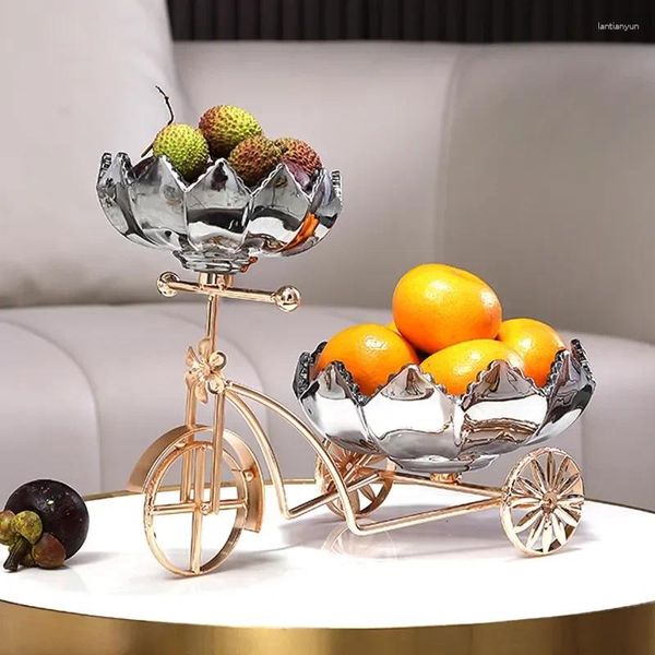 Assiettes de service plaque de luxe Plateau de dessert Snack Bicycle Decorative Metal Fruit Fruit Cadre en verre Crystal