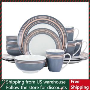 Borden zilveren wind 16 -delige fijne keramische servies in grijs en roze