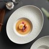 Assiettes simples pour dîner en céramique ovale plats de cuisson plats de soupe bassins de soupe créatifs de cuisine de couleur solide coudoir de desserts de desserts