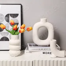 Assiettes Simple Vase de Couleur Unie Vases de Style Nordique Arrangement de Fleurs en céramique Art Abstrait Table de Salon décorations de décoration de la Maison