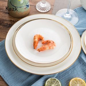 Platen eenvoud gouden rand keramische plaat huishouden eettafel steak diner dessert salade schalen luxueus servies set