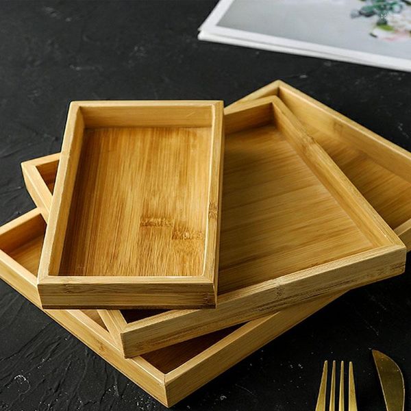 Bandeja de almacenamiento sencilla para platos, plato para aperitivos, plato para postre de frutas, mesa de café, escritorio, bandejas de joyería de madera de bambú